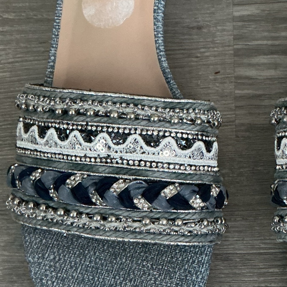 London Fog Rishi beaded and embellished denim mules - Picture 7 of 8